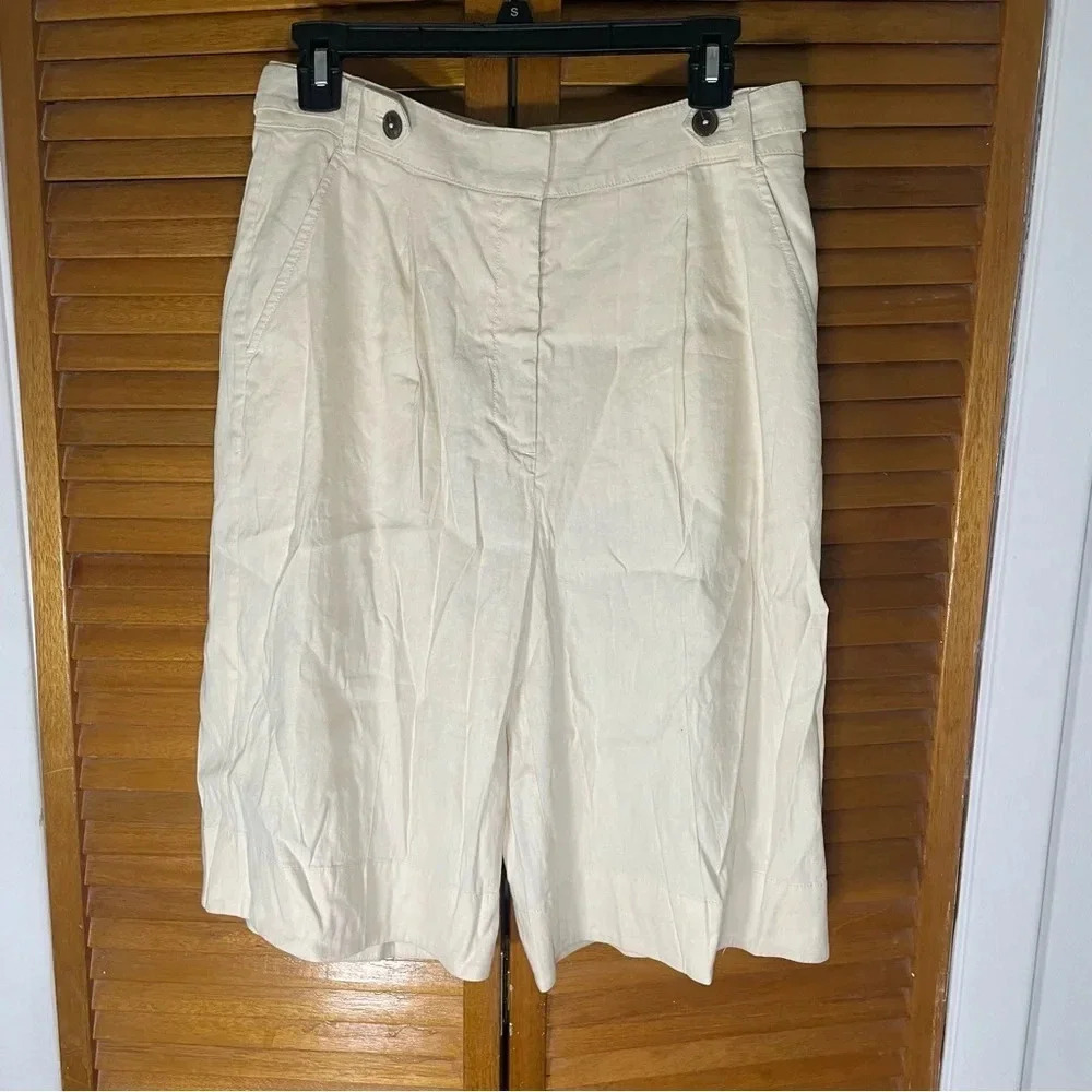 Meave By Anthropologie Long Lined Linen Blend Ivory Shorts Size 8 - Picture 2 of 9